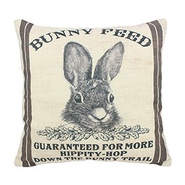 Easternproject Vintage Bunny Feed Sack Cotton Linen Easter Throw Pillow Case Burlap Poultry Decorative Cushion Cover for Home Farmhouse 18x18 Inches (Bunny Feed)