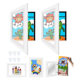 Pack of 2 Art Photo Frames for Children, A4 Hinged Wooden Picture Frame, Front Opening for Artworks, Fillable Photo Frame for Opening, Ideal for Art Projects, Children's Drawings, School, Home or