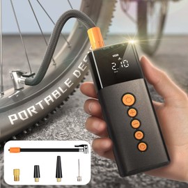 Bike Air Pump,Electric Mini Bike Tire Inflator,150 PSI Portable Pressure with Digital Pressure Gauge,Motorcycles,Road Bike,E-Bike,Ball,Versatile Valve and Auto Shut Off (Orange)