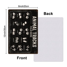 Hobbspring 1pc Vintage Metal Tin Sign 20x30cm Retro Iron Animal Tracks Sign Rust Look Field Guide Animal Poster for Boy Nursery Forest Wild Log Cabin Guide Educational Wall Decor