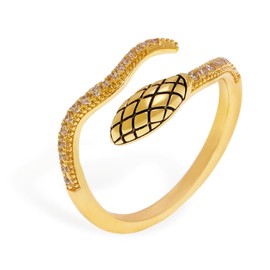 Frigotine Dainty Gold Snake Ring for Women, Trendy Statement Gothic Punk Stackable Retro Cuff Serpent Rhinestone Size 7 Rings Thanksgiving Prom Jewelry Gift