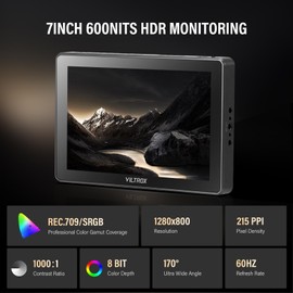 VILTROX DC-L1 7" Camera Field Monitor, 4K HDMI Input/Output, 1280x800 Video External Touchscreen with 3D LUT, Waveform, Peaking, False Color, Sunshade Hood, Battery for Sony Canon Nikon Fuji DSLR