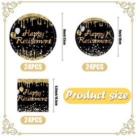 SKTMH 72Pcs Retirement Plates and Napkins Set Black and Gold Happy Retirement Party Supplies Disposable Tableware Set for Women Men Farewall Party Decorations, Serves 24 (B)