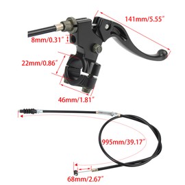 PowerMotor 7/8" Universal Handlebar Left Clutch Lever and Cable Replacement for Taotao SSR Apolleo Roketa Coolster Baja 50cc 70cc 90cc 110cc 125cc 150cc Pit Dirt Bike Motorcycle Parts