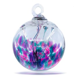 Luke Adams Glass | 4" Large Glass Tree of Life | Handmade Ornament | Hanging Garden Gazing Ball | Indoor Outdoor Home Décor | (Pink Violet Teal)