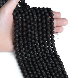 QINJIEJIE Natural Black Lava Stone Beads Pack of 50 8 mm Gemstone Beads for Crafts Round Crystal Beads Stone Beads for Bracelets Adult Necklace Earrings Making