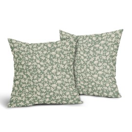 Sage Green and Cream Floral Pillow Covers 18x18 Inch Set of 2 Vintage Rustic Flower Outdoor Decorative Throw Pillows Green Small Floral Print Farmhouse Pillowcases Cotton Linen Cushion Cover for Couch
