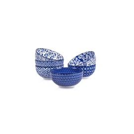 Selamica Ceramic 12 OZ Dessert Bowls Set, Ice Cream Bowls, 4.7 Inch Small Bowls for Snack, Side Dishes, Rice, Microwave Dishwasher Safe, Set of 6, Vintage Blue