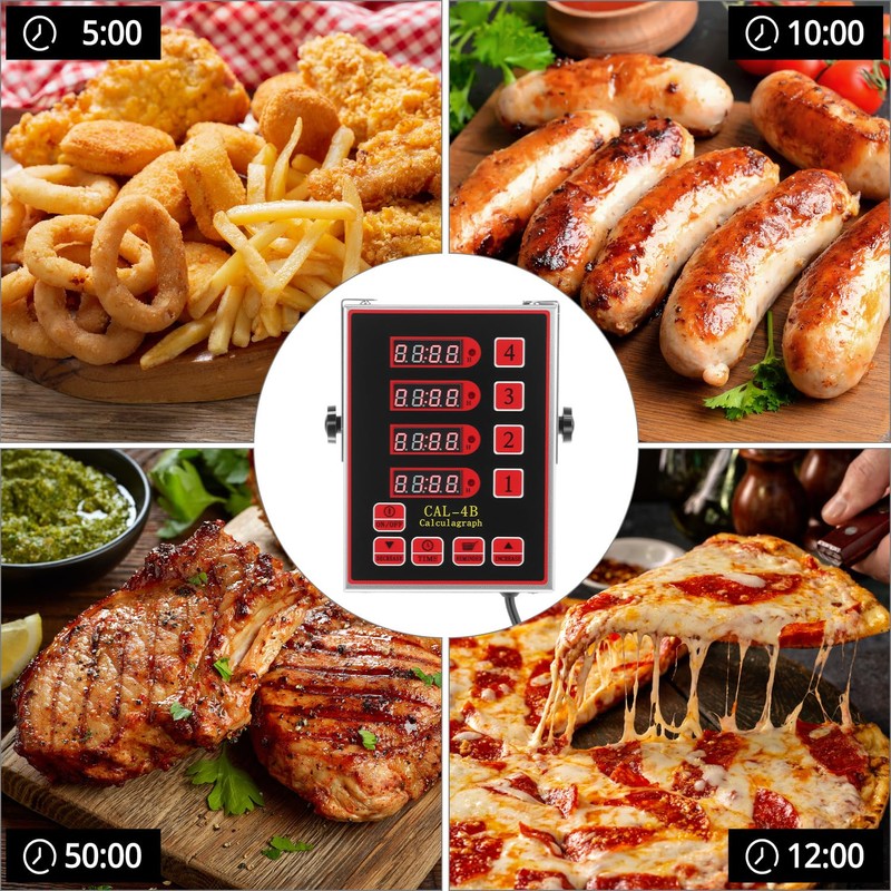 QWORK Kitchen Timer for Cooking, 4 Channel Stainless Steel Commercial