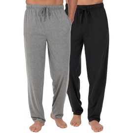 Fruit of the Loom Men's Extended Sizes Jersey Knit Sleep Pant (2-Pack), Black/Light Grey, Medium