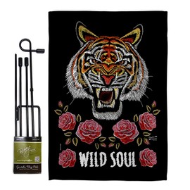 Wild Soul Garden Flag Set with Stand Animals Wildlife Outdoor Deer Bear Wolf Pet Nature Farm Animal Creature Small Decorative Gift Yard House Banner Double-Sided Made In USA 13 X 18.5