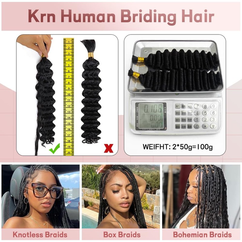 KRN 4/27 Braiding Hair Deep Wave Bulk Human Braiding Hair
