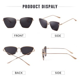 VIA LEECA Fashion Cat Eye Sunglasses Women Men, Trendy Metal Frame Oversized Grey Cateye Sun Glasses for Party Beach Shopping Driving Gift