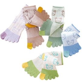 Kinder Baumwolle Zehen Socken, Fünf Finger Sportsocken Nette Cartoon Tier Muster Mesh Socken für Jungen Mädchen 3-12 Jahre, 5 Paar (DE/NL/SE/PL, Alter, 3 Jahre, 6 Jahre, Regular, mehrfarbig)