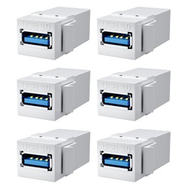 BERLAT USB 3.0 Keystone Jack Insert, USB Keystone Jack,USB to USB Adapters Female to Female Inserts Connector Interface Coupler Socket Adapter Port for Wall Plate Outlet Panel(White-6 Pack)