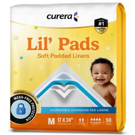 Curera Lil' Pads Premium Soft Padded Liners 17”x24” [50-Count] Disposable Ultra Absorbent Baby Changing Pads
