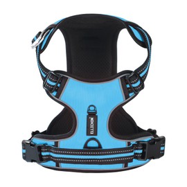 Ellichom No Pull Dog Harness with 3 Snap Buckles,No Choke Front Lead pet Harness Reflective and Adjustable Soft Padded Vest for Small Medium Large Dog (Blue, Extra Large)
