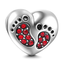 Heart Love Footprints Charms 925 Sterling Silver Birthstone Crystal Charms Beads for Bracelets