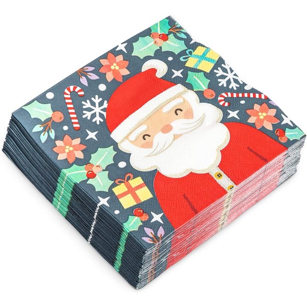 Servilletas de papel de Papá Noel para fiestas de Navidad (6.5 x 6.5 pulgadas, paquete de 50)