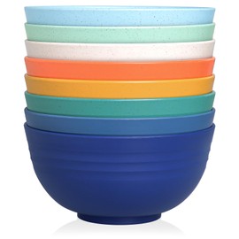 GENLGE 26 OZ Wheat Straw Reusable Cereal Bowls Set of 8, Microwavable Dishwasher Safe BPA Free Unbreakable Kitchen Bowls for Soup Snack Rice Salad - Multicolors