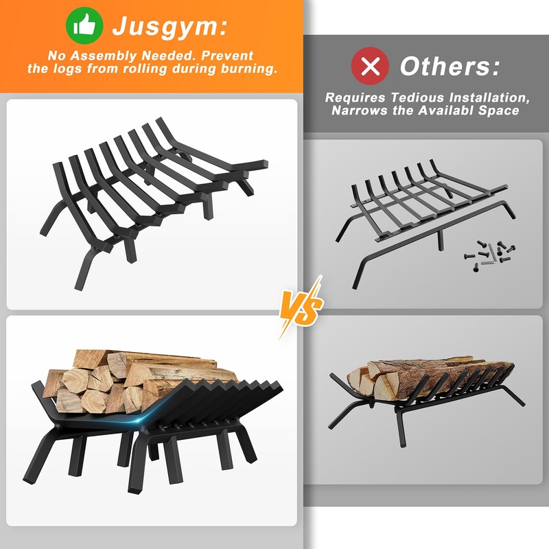 Jusgym Fireplace Grate 30 Inch with 8 Support Legs, Solid