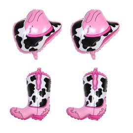 4 PCS Lexziuo Hot Pink Cowgirl Boot & Hat Balloons – Western Rodeo Party Decorations, Country-Themed Birthdays or Cowgirl Disco