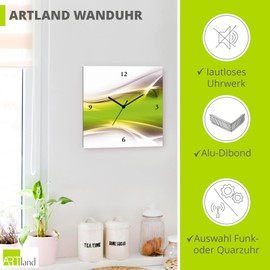 ARTLAND T9HZ Wall Clock without Ticking Noises Aluminium Radio-Controlled Clock 30 x 30 cm Square Silent Design Abstract Art Modern Unusual Creative