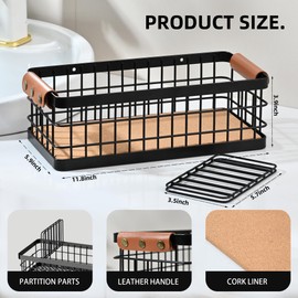 RoleDes Bathroom Organizer Small Metal Wire Storage Basket with Grip, Bathroom Decor Black Basket Organizer Detachable Wood Base Toilet Tank Basket for Bathroom, Cabinets, Vanity, Laundry Room