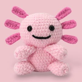 Crochet Axolotl Beginner Crochet Kit - Easy Amigurumi Starter Kit for Adults & Kids - Step-by-Step Video Tutorials - Soft Chunky Chenille Yarn, and Crochet Supplies Included - Alexia the Axolotl