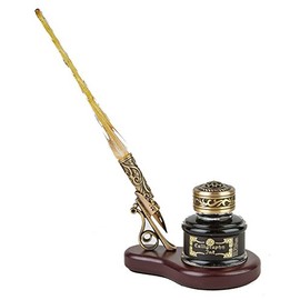 Nostalgic Impressions Glass Pen Calligraphy Dip Pen & Ink Oval Desk Set -Gold Shimmer N3600BXSTMUGD