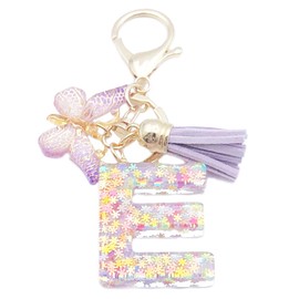 Unpafcxddyig Initials Letter Keychain Purple Tassel Butterfly Pendant for Women Girls Wallet Backpack Purses,Letter E