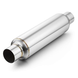 A-KARCK Resonator 2.5 Inch Inlet, Polished 2.5" Inlet 2.5" Outlet 19" Overall Length Exhaust Resonator Muffler Deep Tone Clear Up Rasp