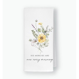 QODUNG Christian Bible Verse Lamentations 3:22-23 His Mercies are New Every Morning Watercolor Wildflower Kitchen Towels and Dishcloths 16x24 Inch,Christian Hand Tea Towels for Kitchen,Christian Gifts