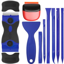 Tallew 9 Pcs Plastic Scraper Tool Sticker Scraper Tool Plastic Razor Blade Scraper Plastic Pick Plastic Scraper Non Scratch Tool Putty Knife for Window Floor Label Removal Paint Cleaning(Dark Blue)