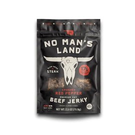 No Man's Land Crushed Red Pepper Beef Jerky, Hand-Cut Steak, Slow-Dried, 17g Protein Per Serving, 0g Sugar, No MSG, No Nitrates, Premium Cut Spicy Jerky, Made in Oklahoma (2.5oz)