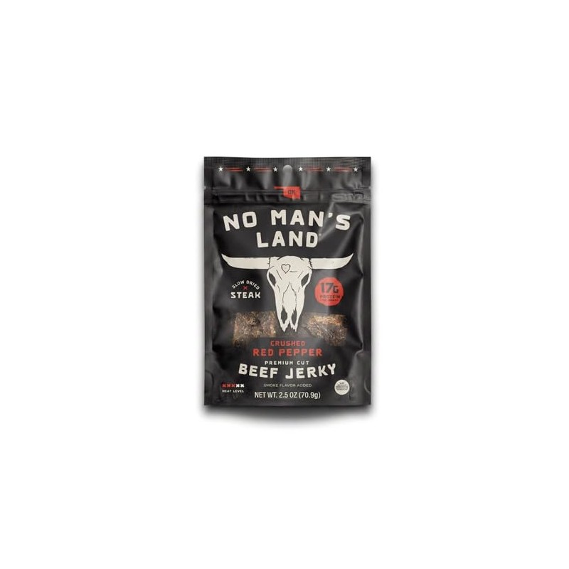 No Man's Land Crushed Red Pepper Beef Jerky, Hand-Cut Steak,