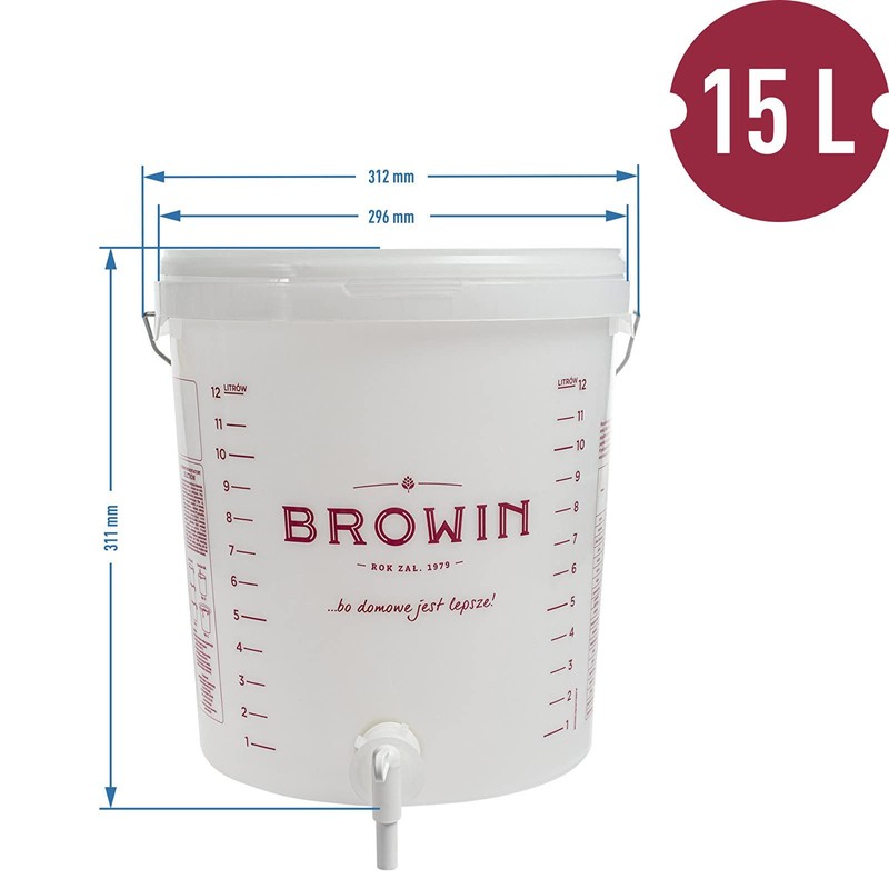 Browin Fermentation Bucket, White, 15 L