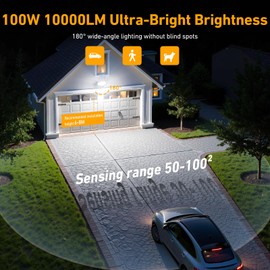 LED Spotlight with Motion Sensor Outdoor - Pack of 2 100 W 10000 LM 6 in 1 Light Board LED Headlight with Motion Sensor IP67 Waterproof 7000 K Cool White Floodlight Outdoor for Garden, Yard, Garage