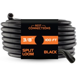 BEST CONNECTIONS (3/8" x 100 ft) Split Wire Loom Flex-Guard Convoluted Tubing Protective Split Cable Sleeves for Automotive Home Industrial Electrical Wires Chemical Resistant Conduit Black