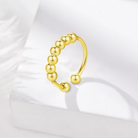 INFUSEU Anxiety Rings for Women, Fidget Stress Spinner Gold Rings with Beads Spinner Thumb Rings Cubic Zircon Gift for Daughter Women Girls Men