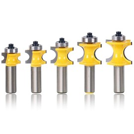 Mesee 5 Pieces Bullnose Router Bit Set, 1/2 Inch Shank Half Round Bearing Router Bits Woodworking Milling Cutter Tool 1/8" 3/16" 1/4" 5/16" 3/8" Radius
