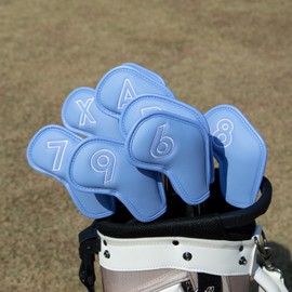 Golf Iron Covers Set of 9, Golf Headcovers for Irons Simple Design Red/Black/Blue Premium Leather Golf Irons Headcovers Golf Club Head Covers for Irons PU Leather Irons with Capital Number (5-9,P,A,S,X)