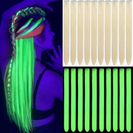 10pcs Blonde Hair Extensions 18inch Colored Clip In Hair Extension Glow in the Dark Hair Accessories Highlight Synthetic Hairpiece for Kids Girls Wome