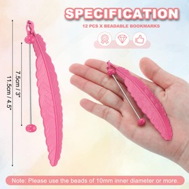 PATIKIL Beadable Bookmarks, 12 Pcs Beaded Bookmark Vintage Feather DIY Metal Blank Bar Bulk for Bookmark DIY Making Craft, Beading Pendant Charm, Rose Red