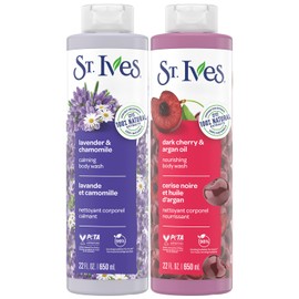 St. Ives St. Ives Body Wash Variety 2-Pack, Soothing Lavender & Chamomile + Nourishing Dark Cherry & Argan Oil, 100% Natural Extracts, Cruelty-Free, 22 Oz Ea