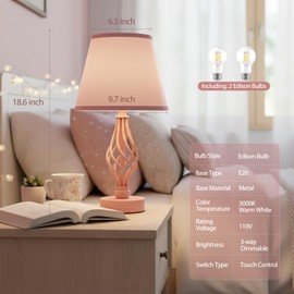 Wiomonrew Touch Table Bedside Pink Lamps Set of 2, Nightstand Bedside Nightstand Lamps with USB Type-C Ports, Girls Desk Lamp for Living Room Bedroom Side Table (Pink)