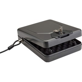Hornady Alpha Elite Portable Lock Box for Guns and Valuables – Includes 2 Keys and 4 Foot Steel Cable – Thick 16-Gauge Steel, an Ideal Car Lock Box or Truck Safe – Black, 10.25 x 8 x 2.75 Inches
