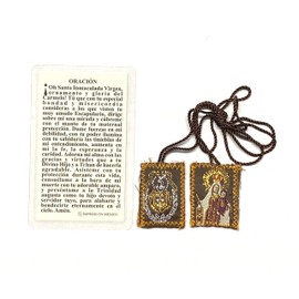 GCK Virgen del Carmen Tarjeta de Oracion Laminada con Escapulario Our Lady of Mount Carmel Prayer Card Spanish Scapular Set