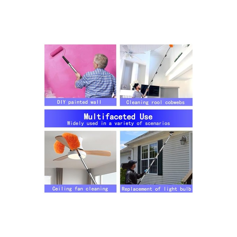 Paint Roller Extension Pole 11.8Ft,10 Segmented Lightweight Stainless Steel Telescopic