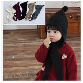 Cute Fur Pom-Pom Kids Balaclava Hat & Scarf Set for Autumn LF2240 - One Size for Children 48-52cm Gray 3ea